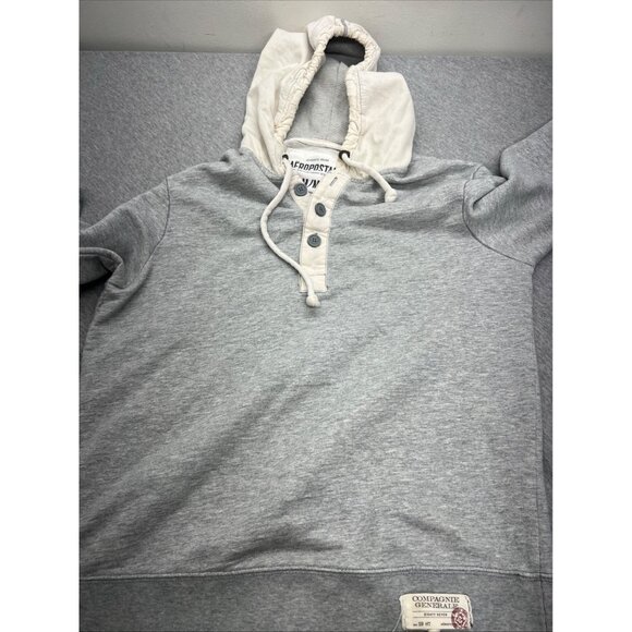Aeropostale Gray Mens Medium Hoodie Sweatshirt ButtonUp Neck Drawstring Y2K - Picture 4 of 9